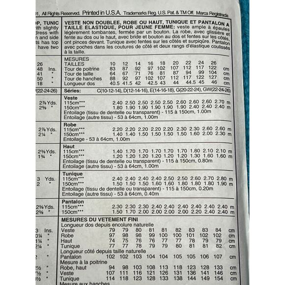 McCalls 7961 Sewing pattern jacket dress top tunic pull on pants size 10 12 14 - Picture 6 of 7